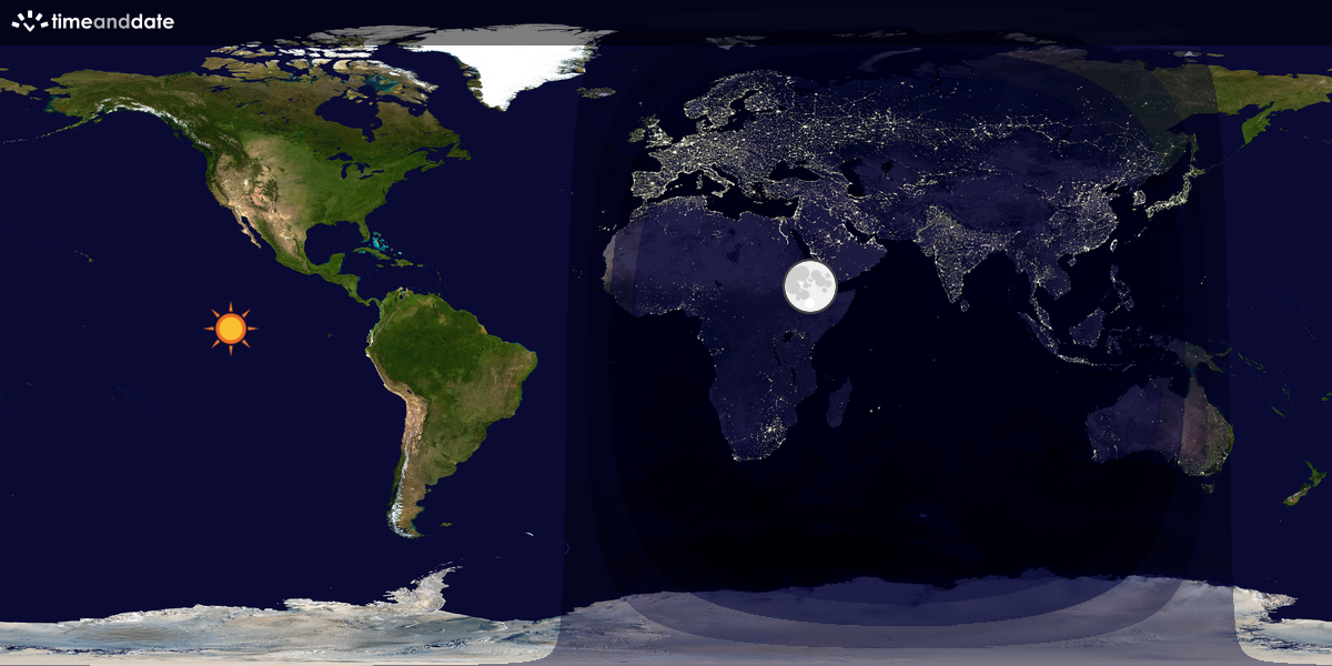 Verdenskart som viser dag og natt 