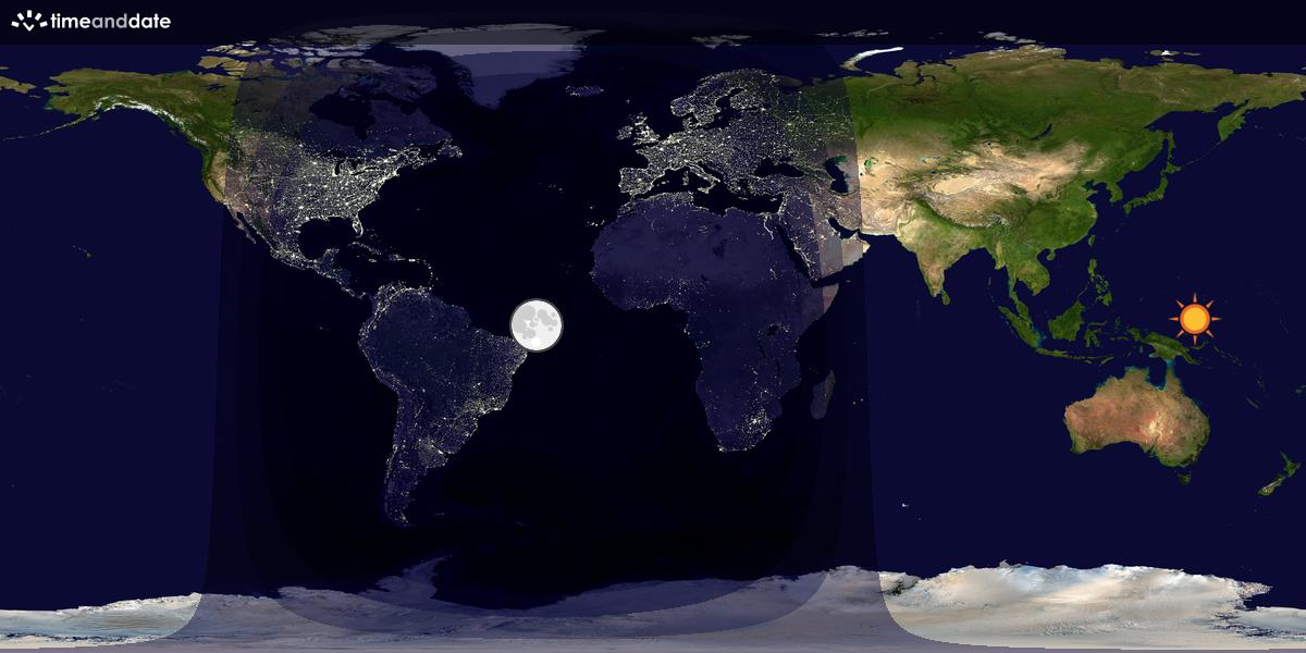 Verdenskart som viser dag og natt 