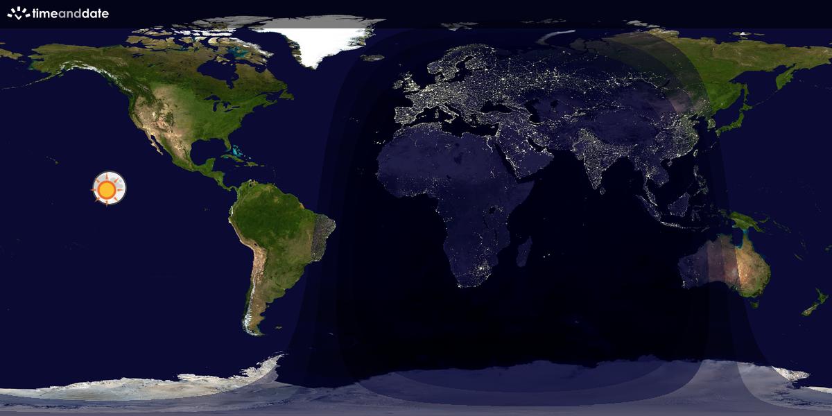 Verdenskart som viser dag og natt 