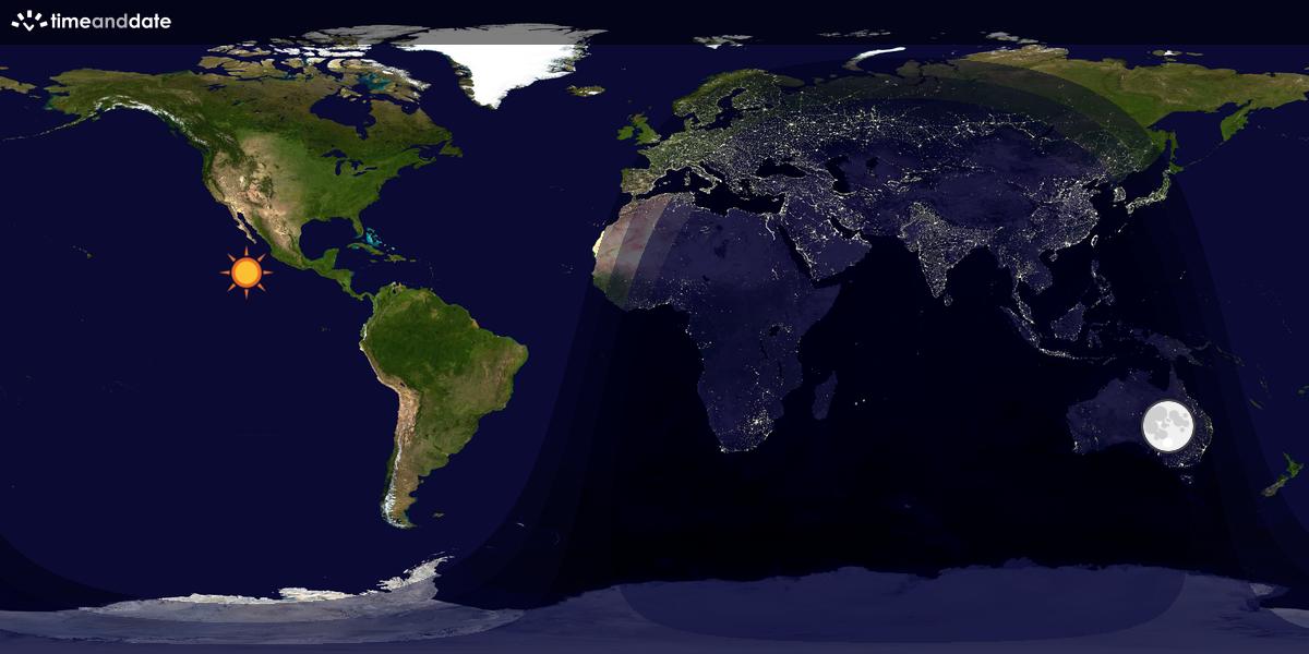Verdenskart som viser dag og natt 