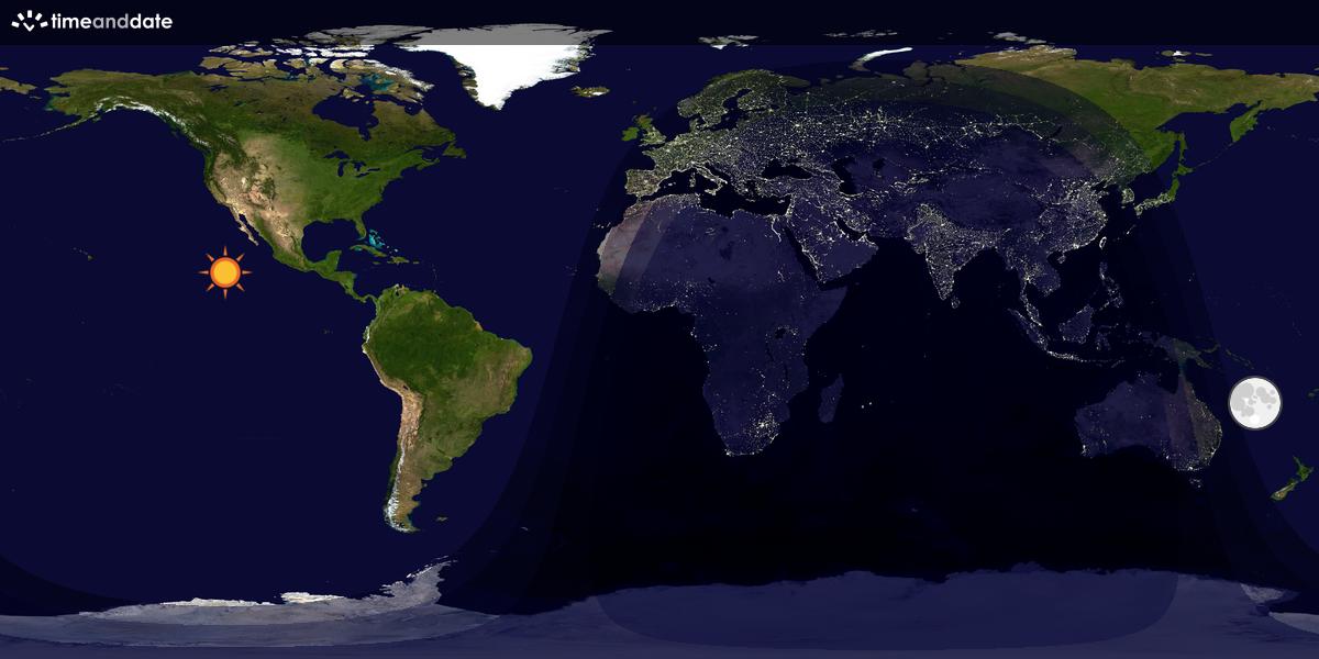 Verdenskart som viser dag og natt 