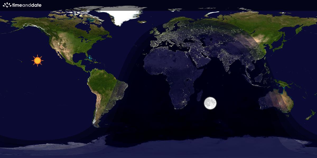 Verdenskart som viser dag og natt 
