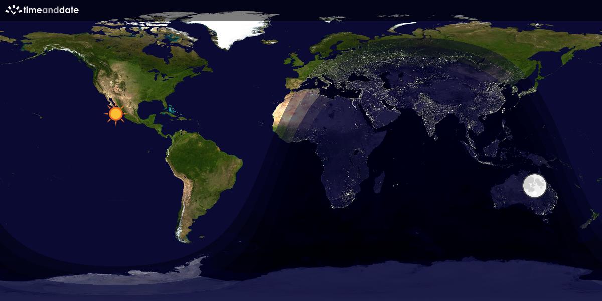 Verdenskart som viser dag og natt 