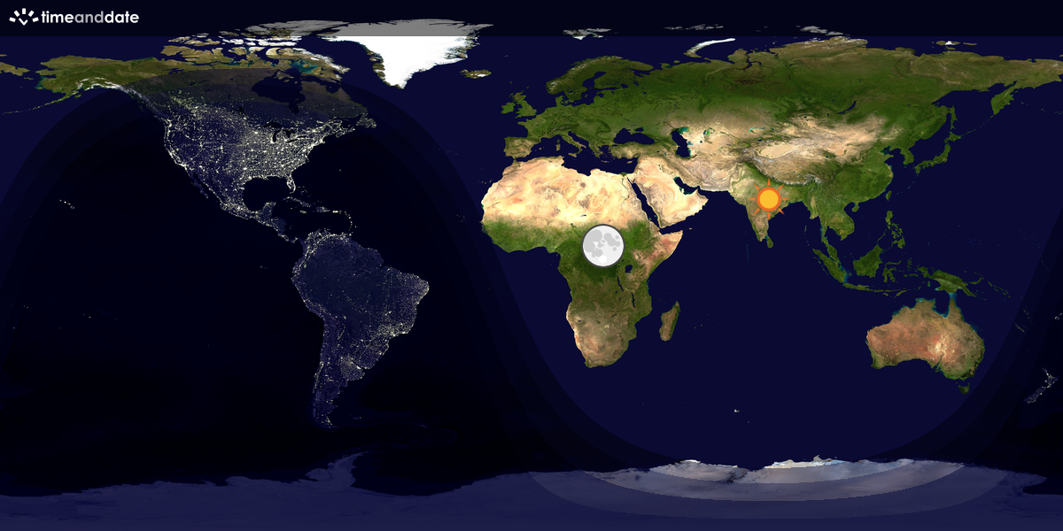 Verdenskart som viser dag og natt 