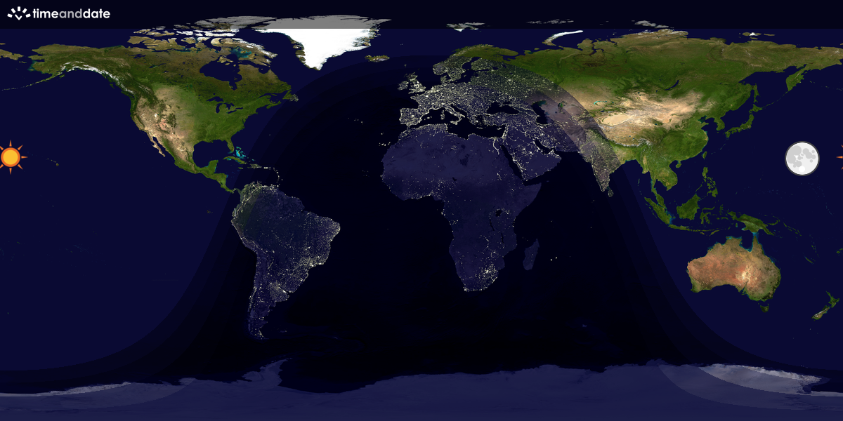 Verdenskart som viser dag og natt 