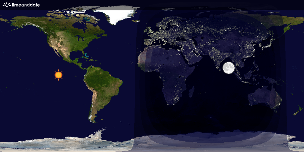 Verdenskart som viser dag og natt 