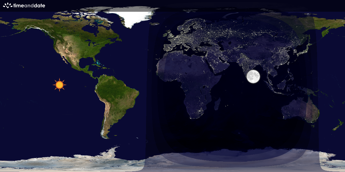 Verdenskart som viser dag og natt 