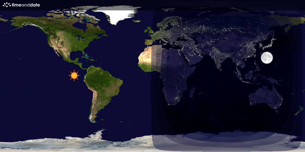 Verdenskart som viser dag og natt 