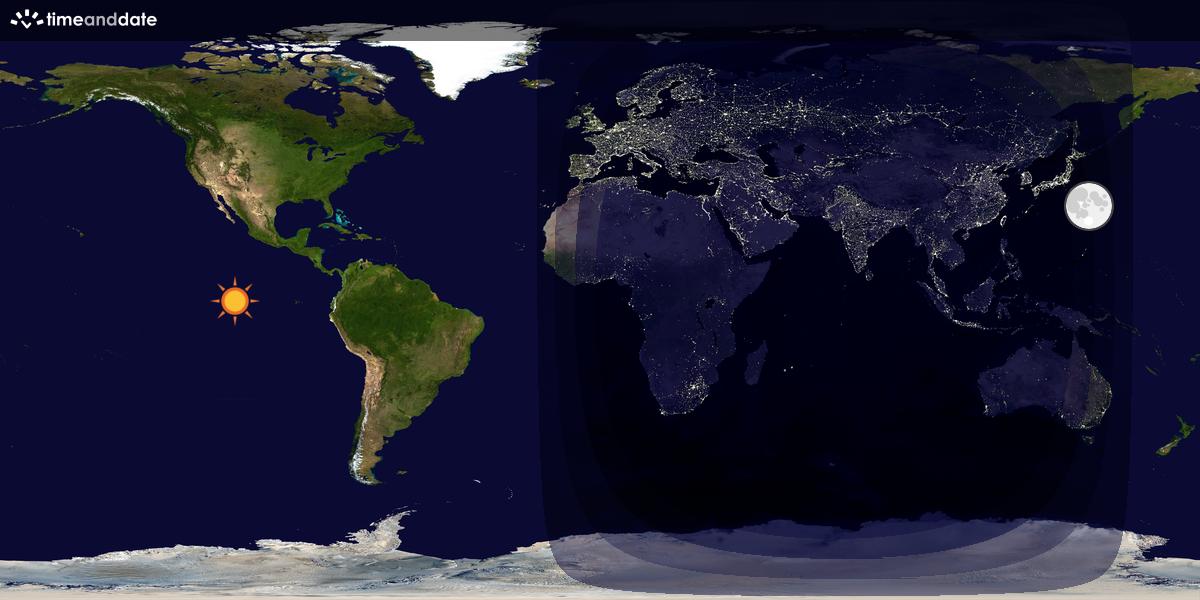 Verdenskart som viser dag og natt 