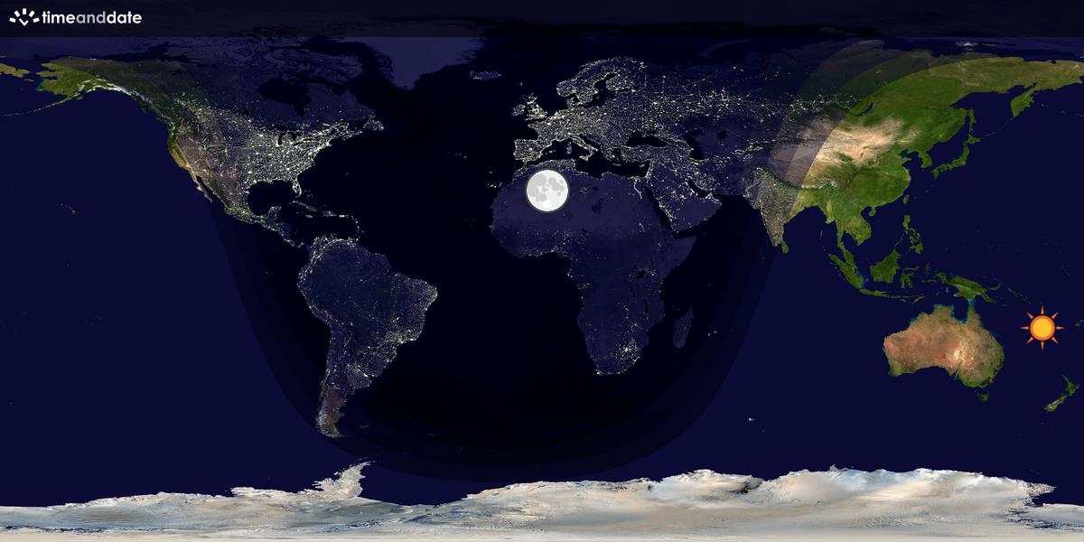 Verdenskart som viser dag og natt 
