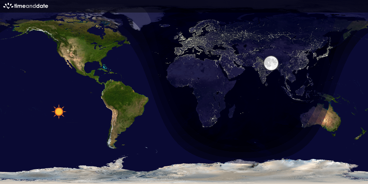 Verdenskart som viser dag og natt 