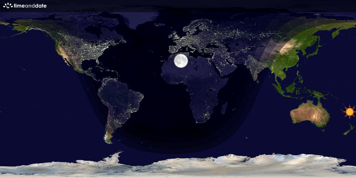 Verdenskart som viser dag og natt 
