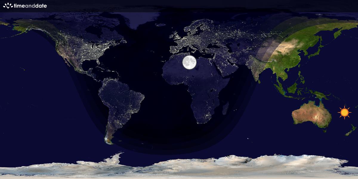 Verdenskart som viser dag og natt 