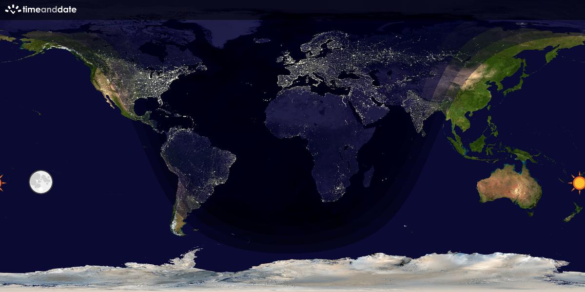 Verdenskart som viser dag og natt 