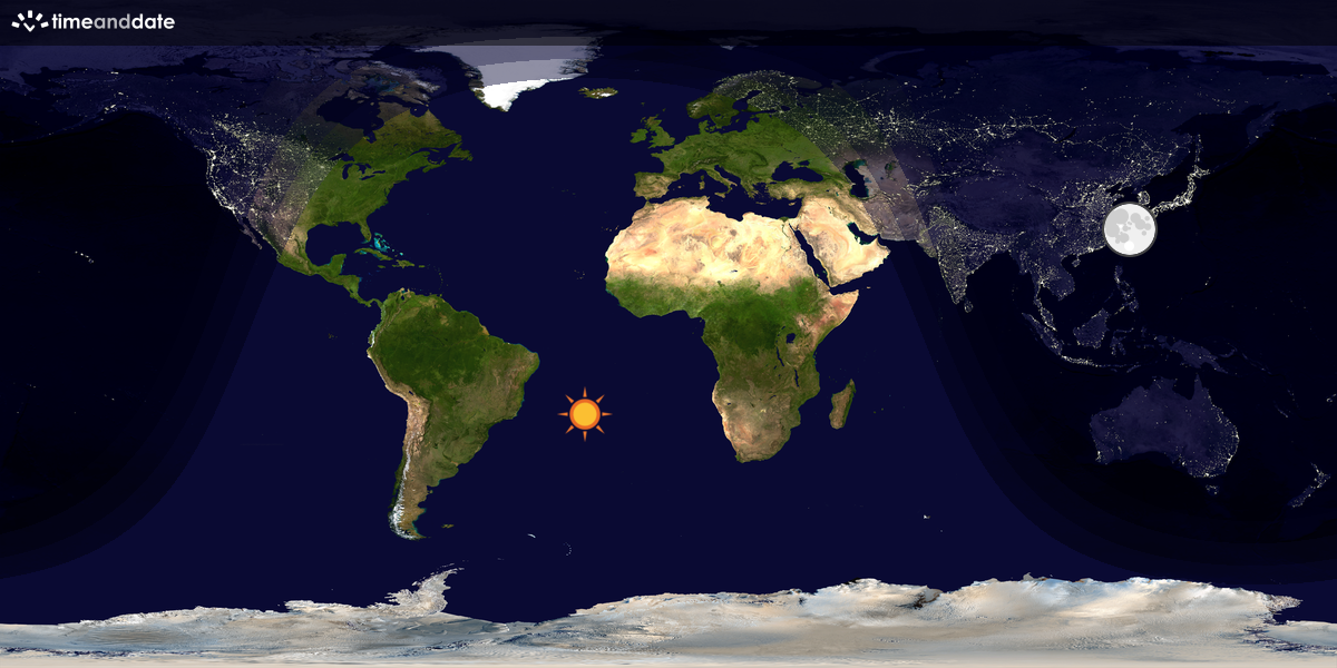 Verdenskart som viser dag og natt 