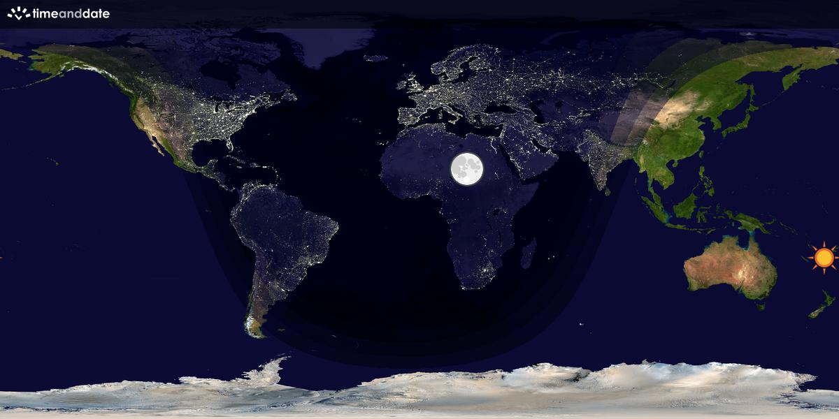 Verdenskart som viser dag og natt 