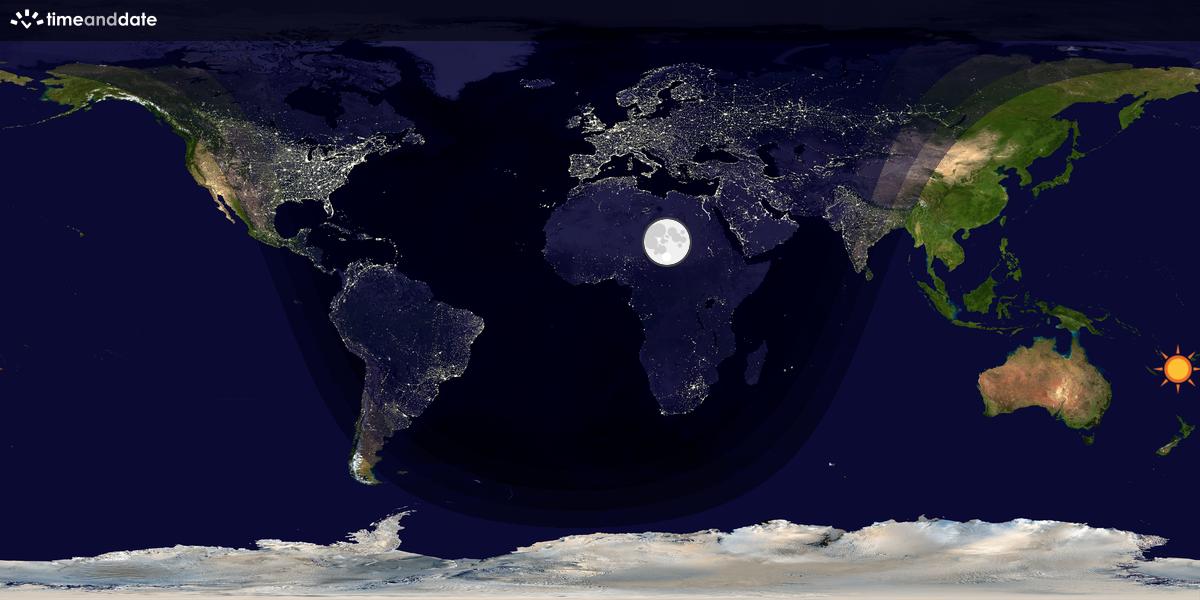 Verdenskart som viser dag og natt 