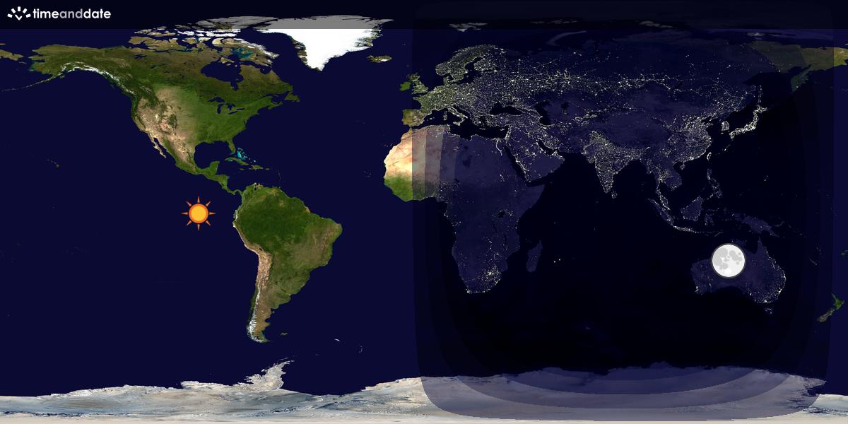 Verdenskart som viser dag og natt 