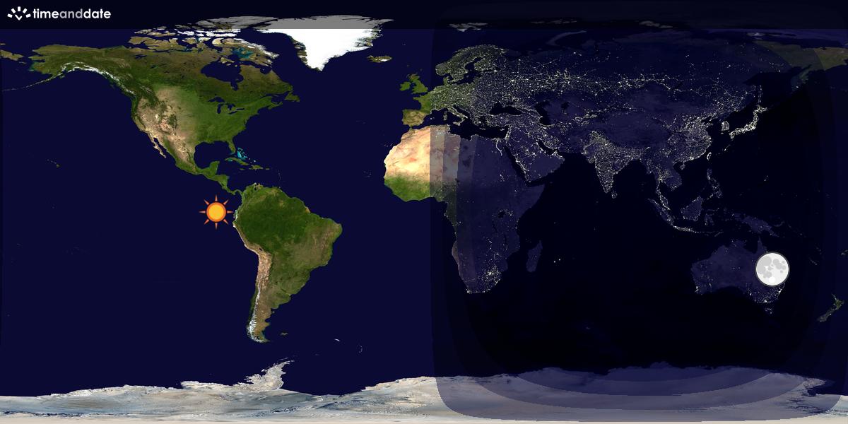 Verdenskart som viser dag og natt 