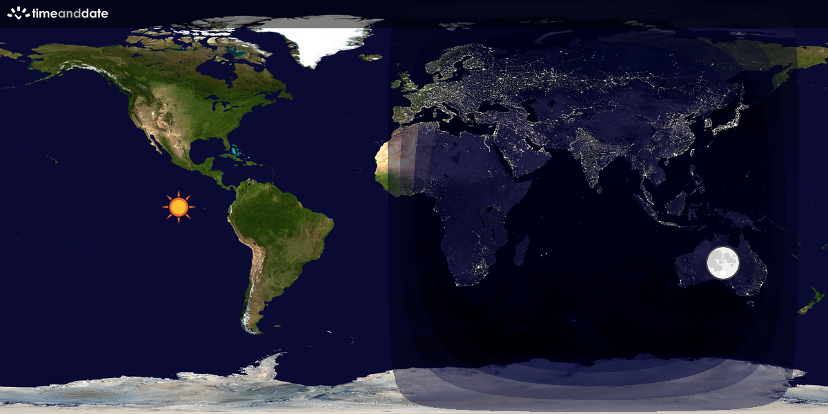 Verdenskart som viser dag og natt 