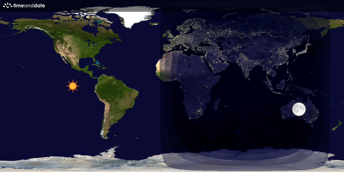 Verdenskart som viser dag og natt 