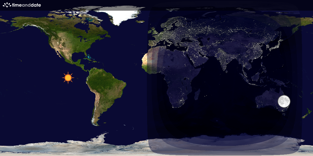 Verdenskart som viser dag og natt 