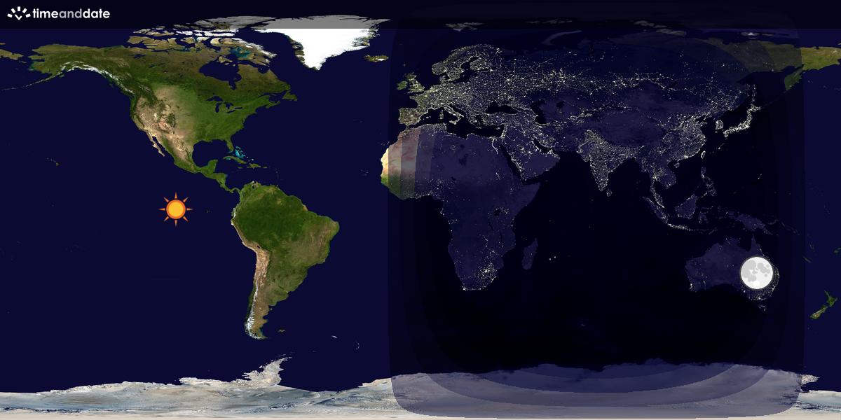 Verdenskart som viser dag og natt 
