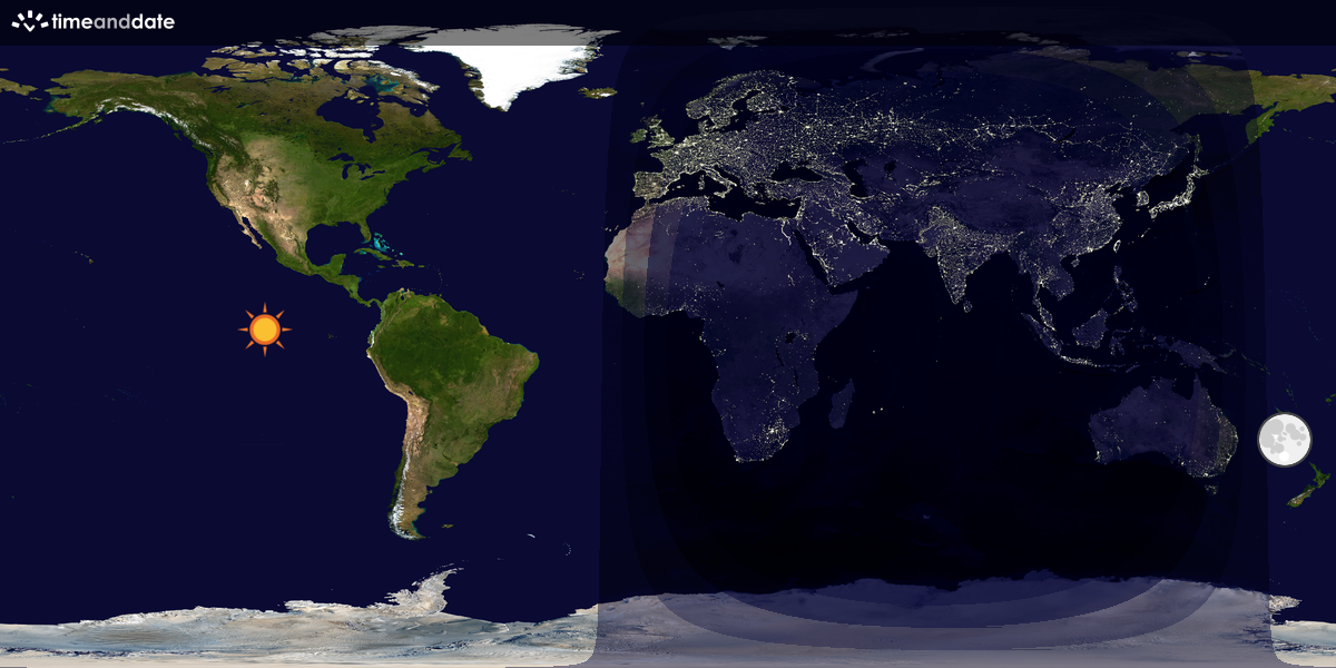 Verdenskart som viser dag og natt 
