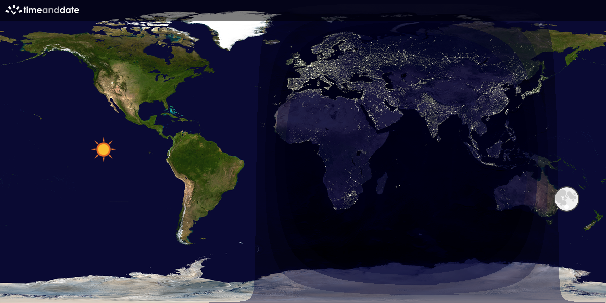 Verdenskart som viser dag og natt 