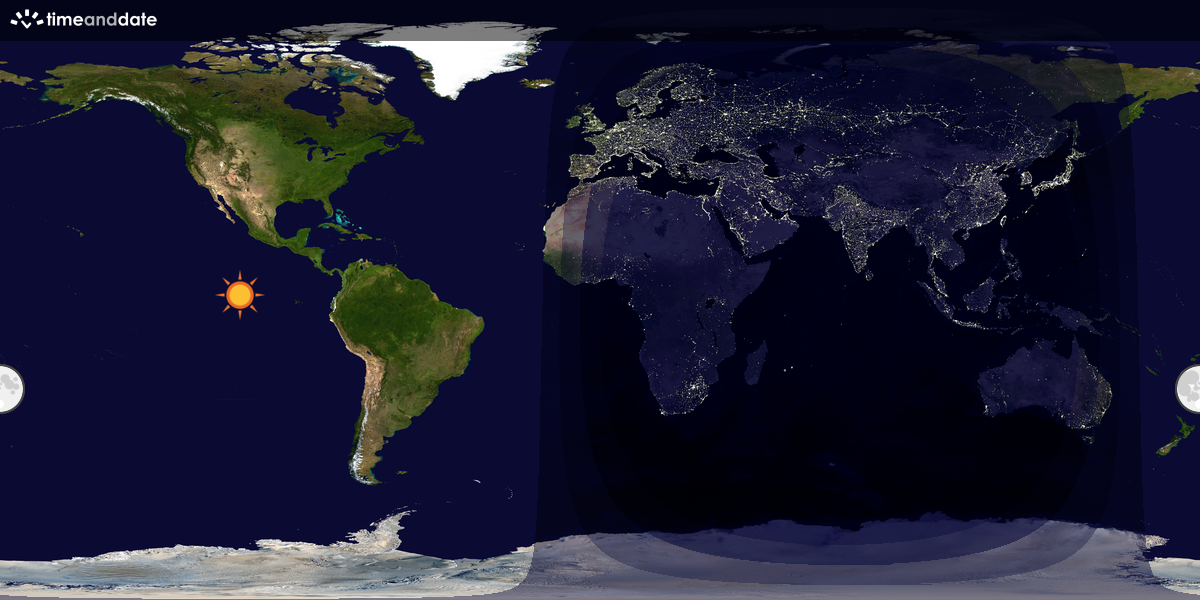 Verdenskart som viser dag og natt 
