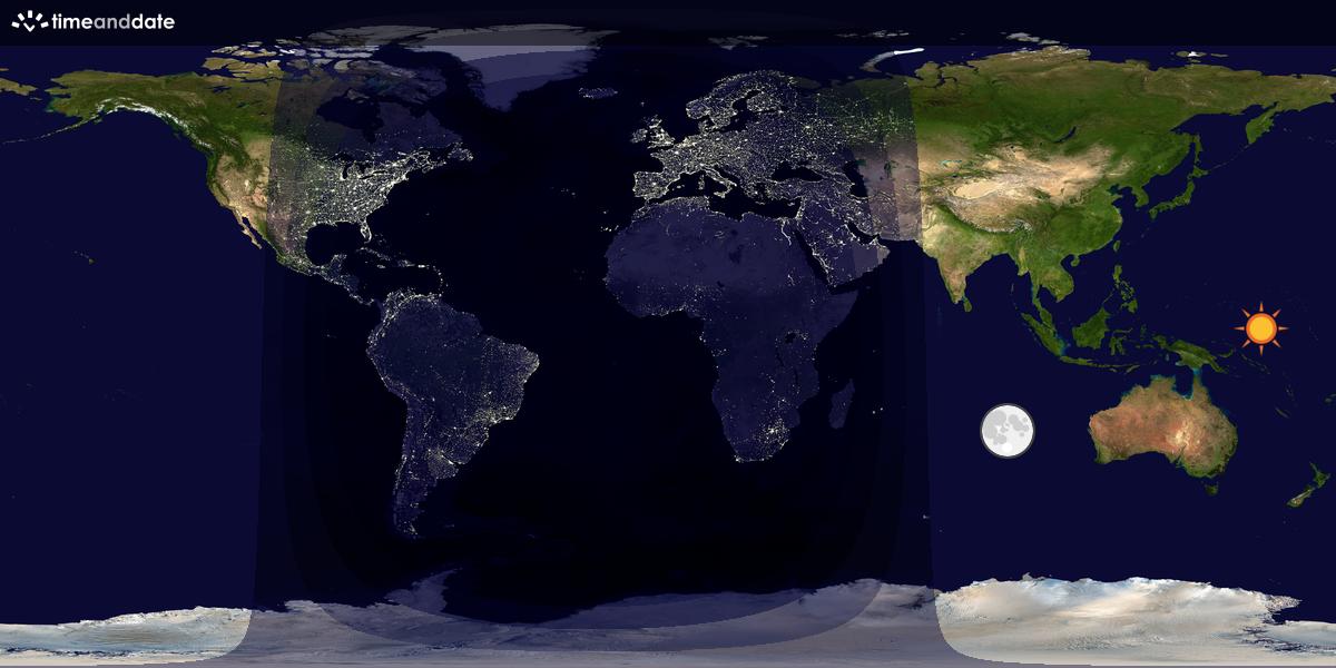 Verdenskart som viser dag og natt 