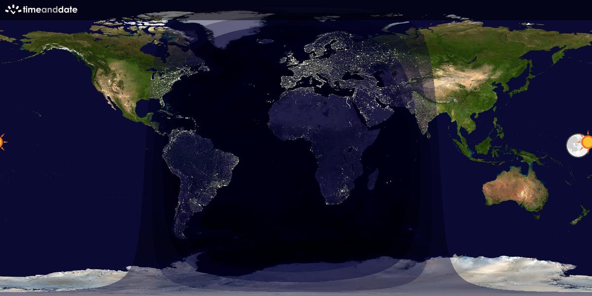 Verdenskart som viser dag og natt 