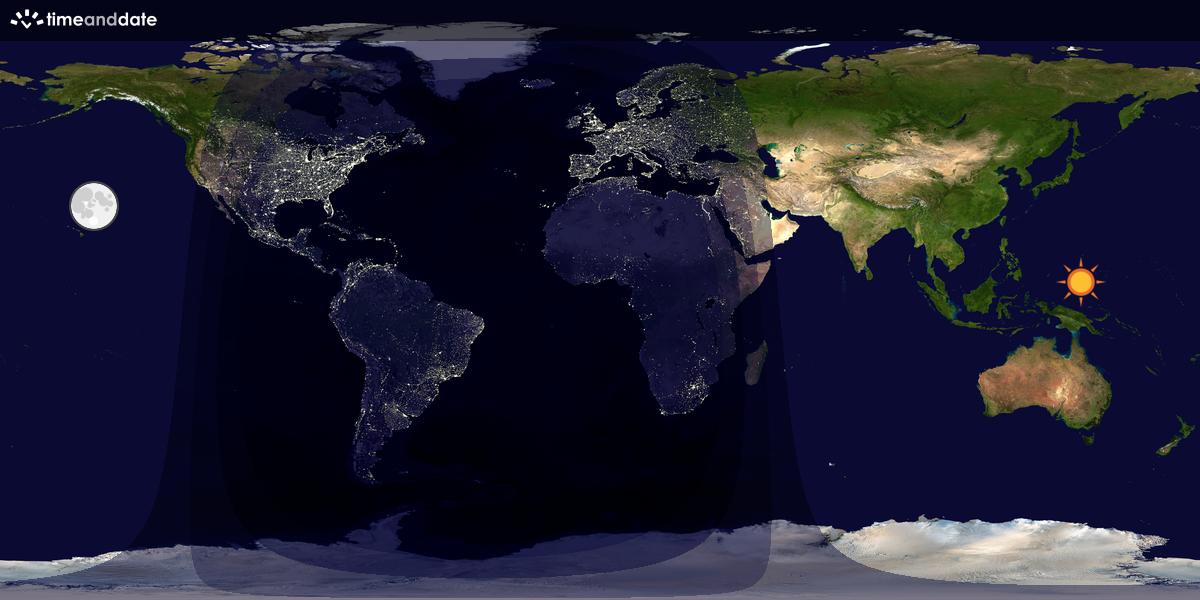 Verdenskart som viser dag og natt 