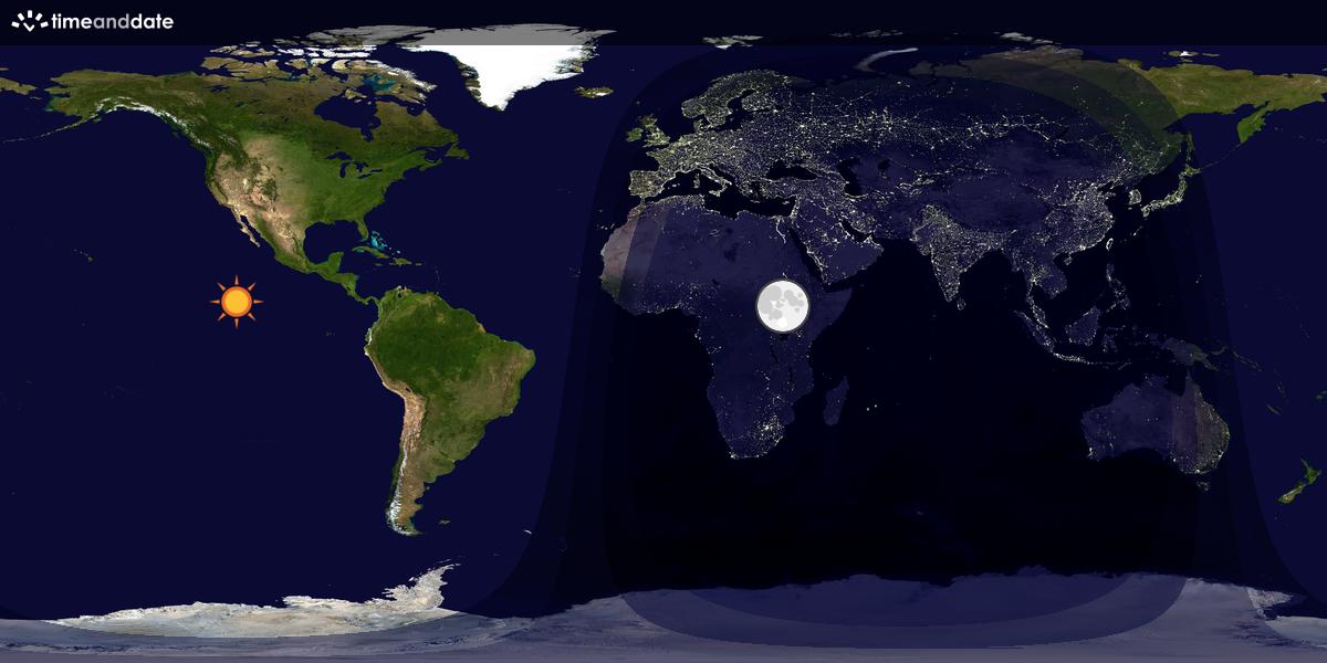 Verdenskart som viser dag og natt 