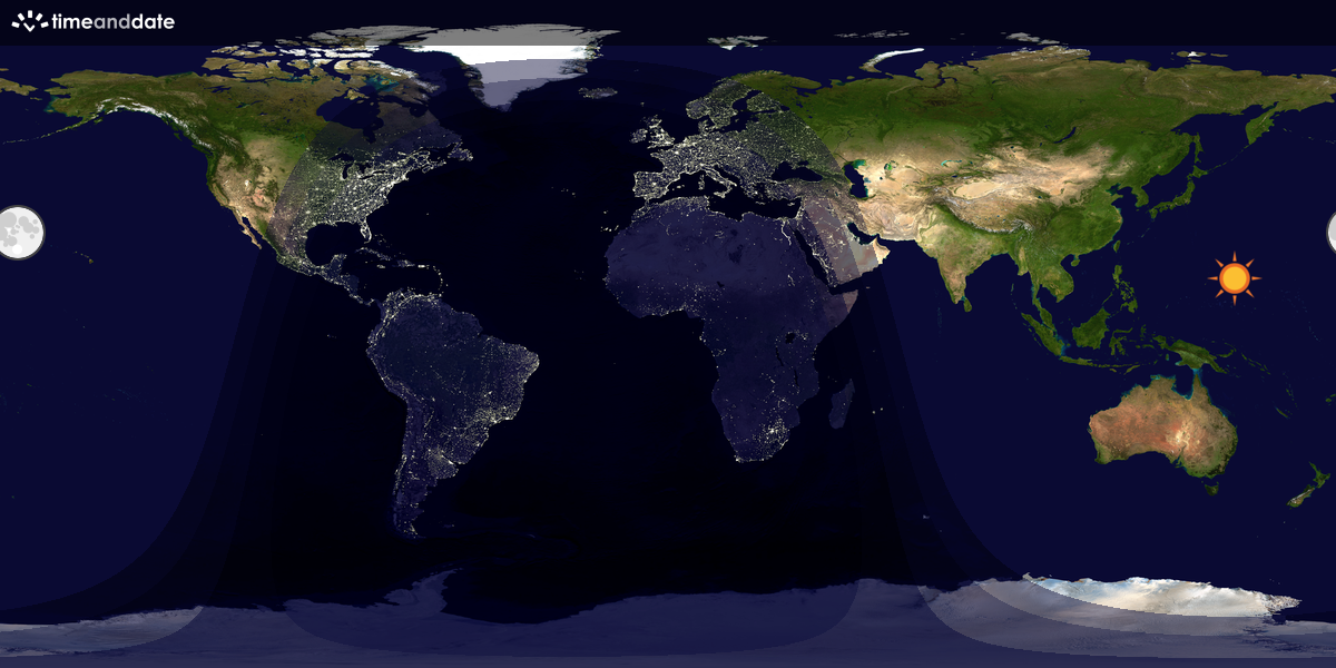 Verdenskart som viser dag og natt 