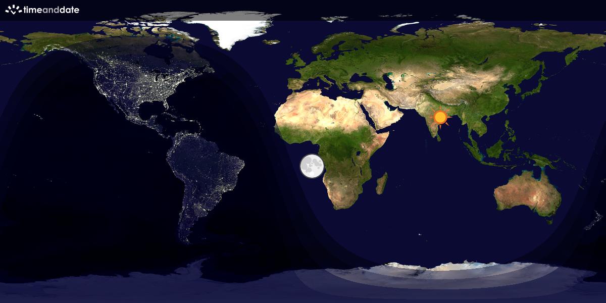 Verdenskart som viser dag og natt 