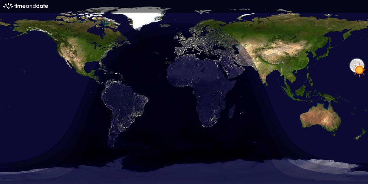 Verdenskart som viser dag og natt 