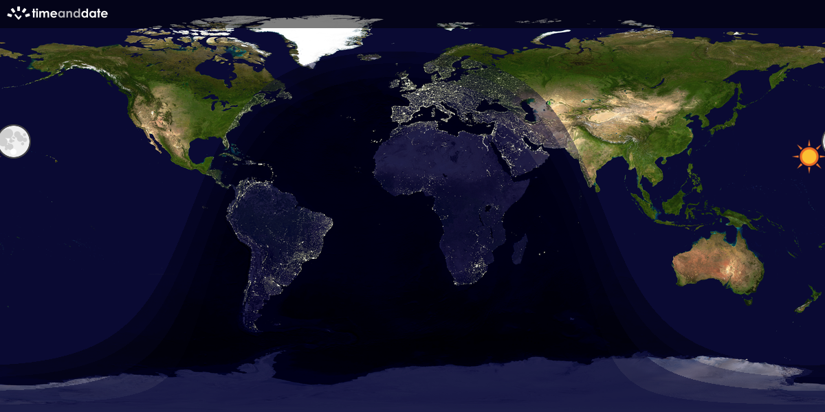 Verdenskart som viser dag og natt 