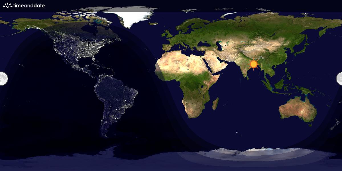 Verdenskart som viser dag og natt 