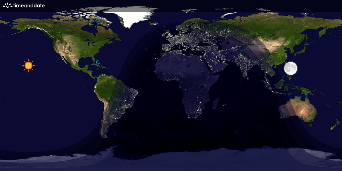 Verdenskart som viser dag og natt 