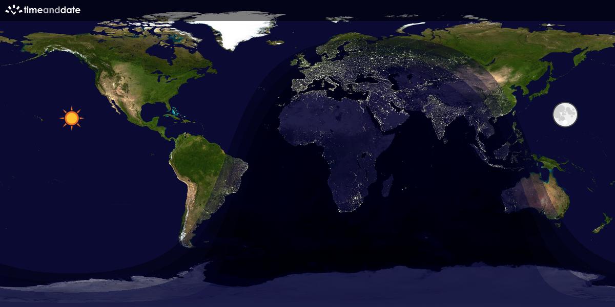 Verdenskart som viser dag og natt 