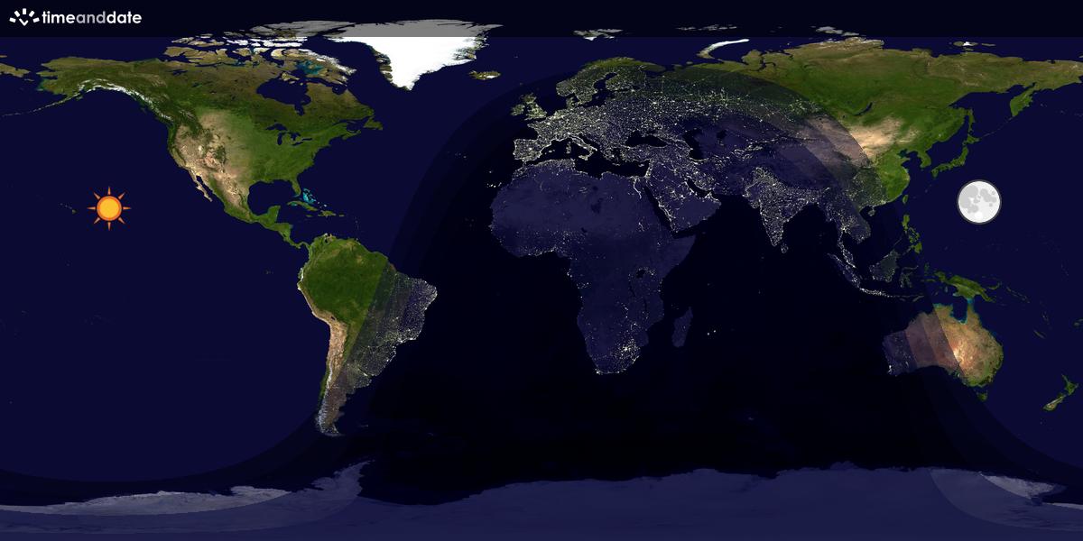 Verdenskart som viser dag og natt 