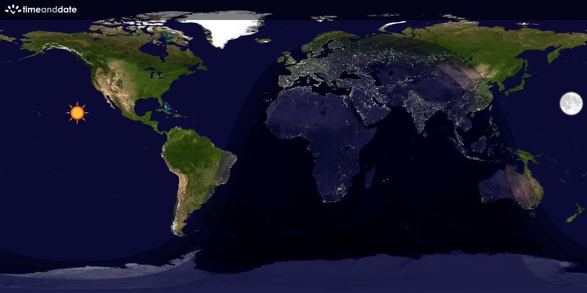 Verdenskart som viser dag og natt 