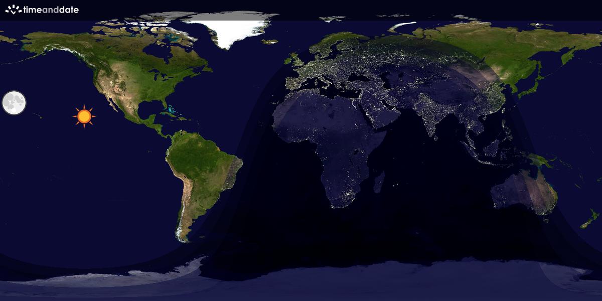 Verdenskart som viser dag og natt 