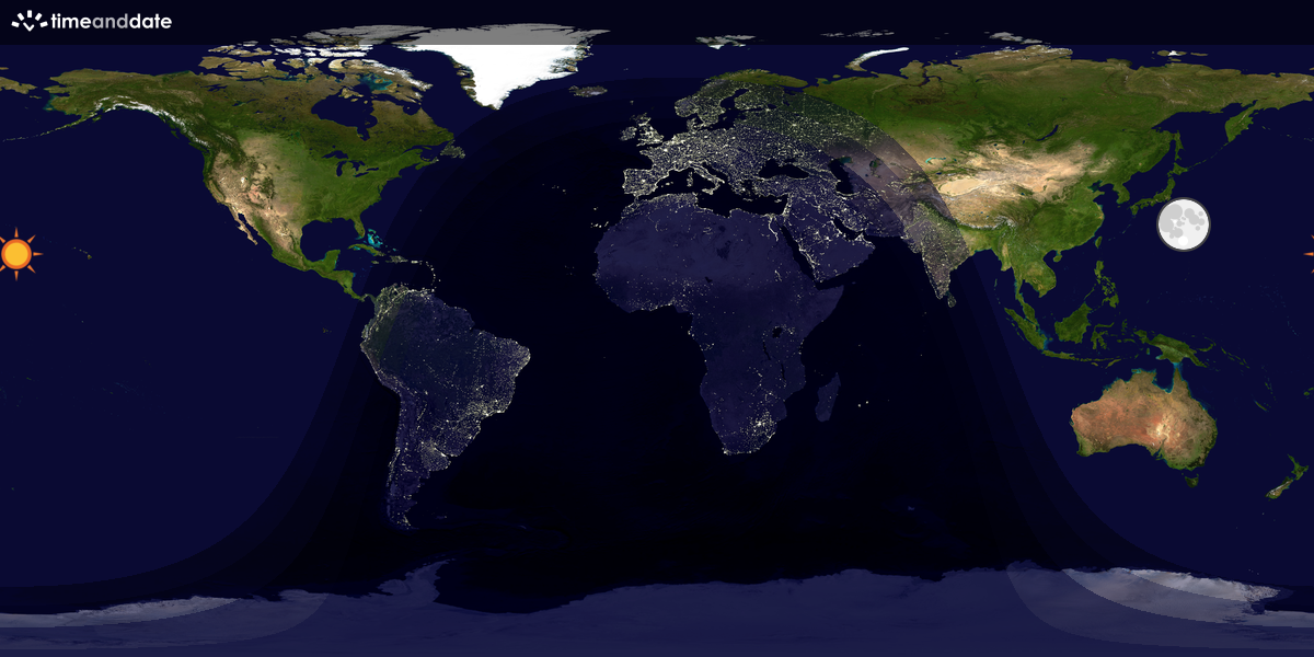 Verdenskart som viser dag og natt 