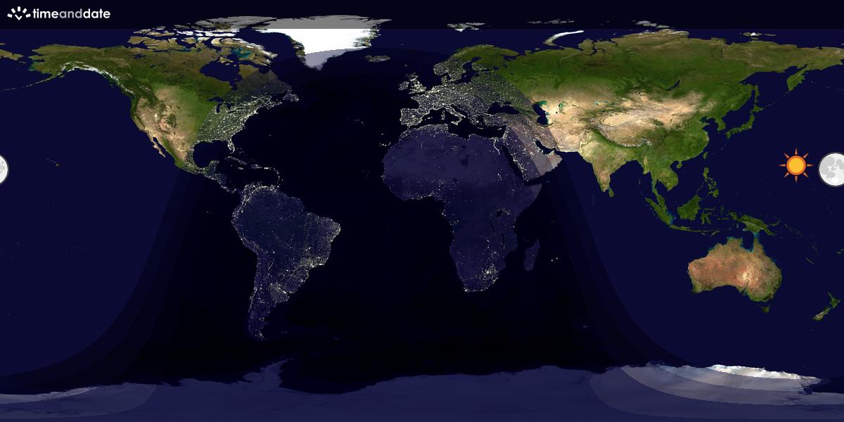 Verdenskart som viser dag og natt 