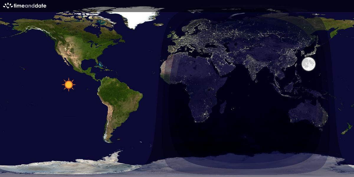 Verdenskart som viser dag og natt 