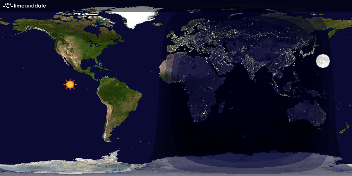 Verdenskart som viser dag og natt 
