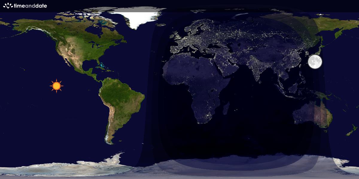 Verdenskart som viser dag og natt 