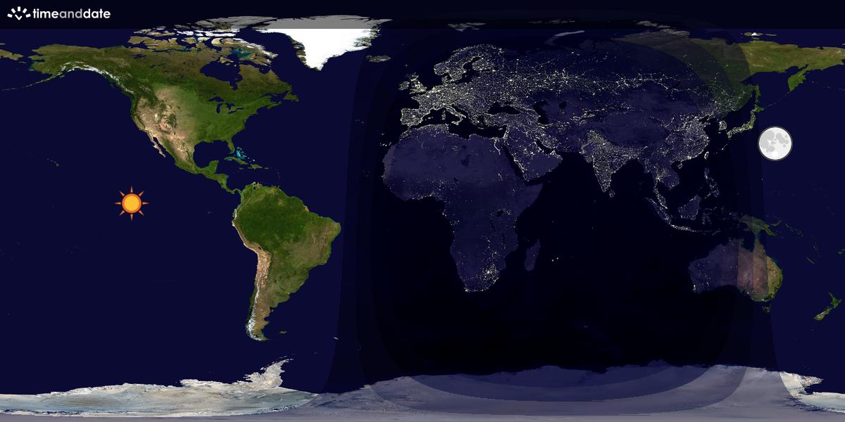 Verdenskart som viser dag og natt 